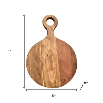33" Brown Round Solid Wood Cutting Board