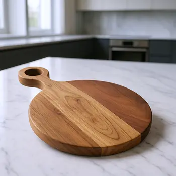 33" Brown Round Solid Wood Cutting Board