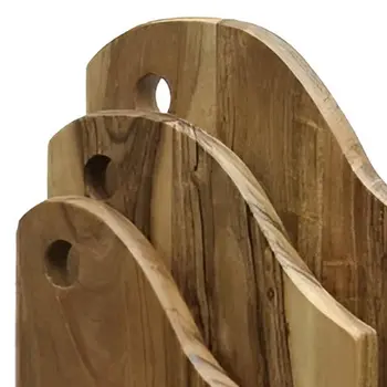 Set of Three Brown Free Form Solid Wood Cutting Boards With Stand