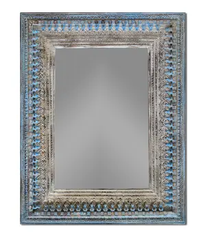 50" Blue and Silver Solid Wood Framed Accent Mirror