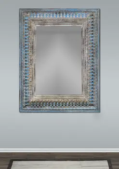 50" Blue and Silver Solid Wood Framed Accent Mirror