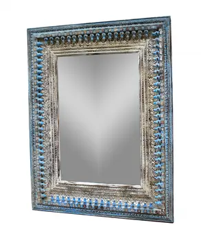 50" Blue and Silver Solid Wood Framed Accent Mirror