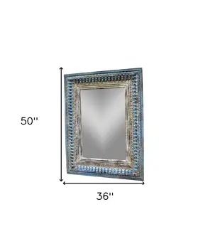 50" Blue and Silver Solid Wood Framed Accent Mirror