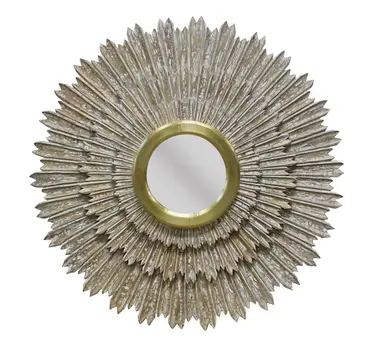 44" Antiqued Gold Sunburst Wood and Metal Framed Accent Mirror