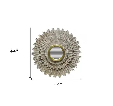 44" Antiqued Gold Sunburst Wood and Metal Framed Accent Mirror
