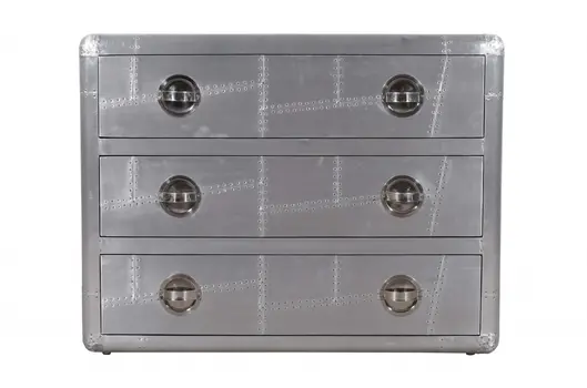 42" Silver Aluminum Three Drawer Dresser