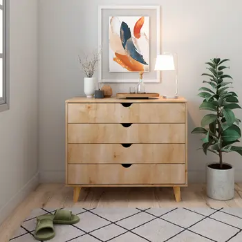 35" Natural Wood Four Drawer Dresser