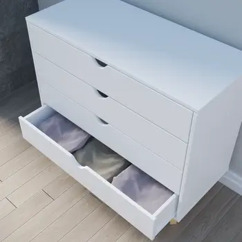 35" White And Natural Wood Four Drawer Dresser