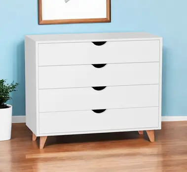 35" White And Natural Wood Four Drawer Dresser