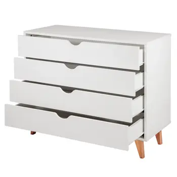 35" White And Natural Wood Four Drawer Dresser