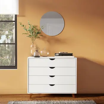 35" White And Natural Wood Four Drawer Dresser