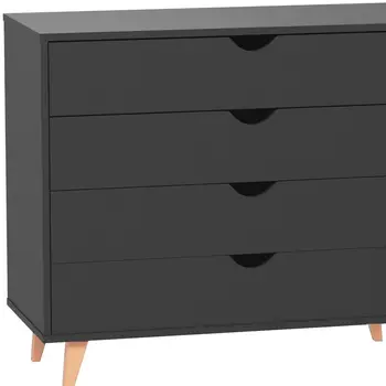 35" Black And Natural Wood Four Drawer Dresser