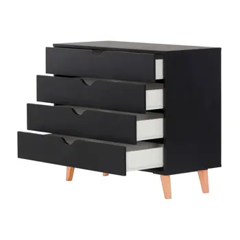 35" Black And Natural Wood Four Drawer Dresser