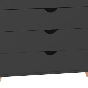 35" Black And Natural Wood Four Drawer Dresser