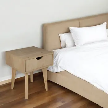 18" Natural Solid Manufactured Wood and Wood One Drawer Nightstand