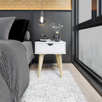 18" White Solid Manufactured Wood and Wood One Drawer Nightstand