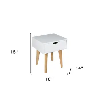 18" White Solid Manufactured Wood and Wood One Drawer Nightstand