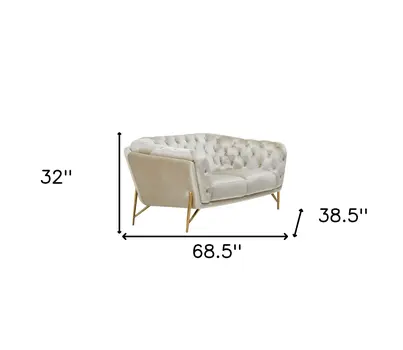 69" Pearl Tufted Velvet And Gold Chesterfield Love Seat