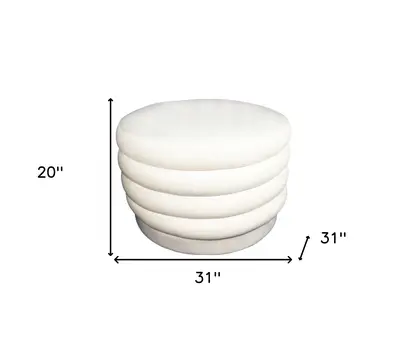31" White Velvet Tufted Round Cocktail Ottoman