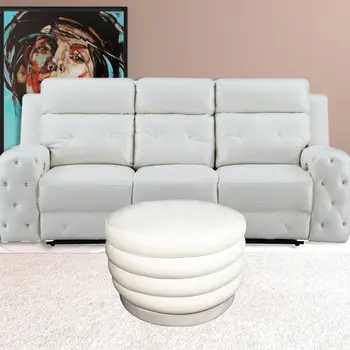 31" White Velvet Tufted Round Cocktail Ottoman