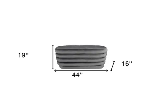44" Gray Velvet Tufted Oval Ottoman