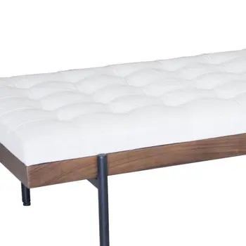 72" Ivory Brown And Black Tufted Cotton Wood And Metal Cushioned Bench With Pillow