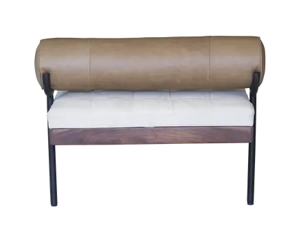72" Ivory Brown And Black Tufted Cotton Wood And Metal Cushioned Bench With Pillow