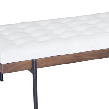 72" Ivory Brown And Black Tufted Cotton Wood And Metal Cushioned Bench With Pillow