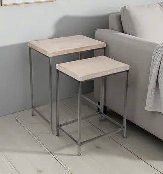 Set of Two 25" Black And Brown Solid Wood Nested Tables