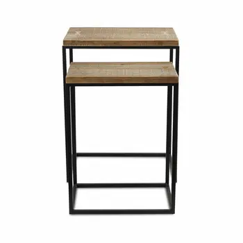 Set of Two 24" Black And Brown Solid Wood Nested Tables