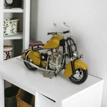 8" Yellow and Black Metal Hand Painted Model Motorcycle Tabletop Sculpture