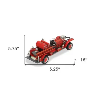 6" Red and Silver Metal Hand Painted 1920's Fire Truck Model Car