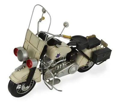 10" Cream Metal Hand Painted Early 1900's Police Motorcycle Model Model Motorcycle