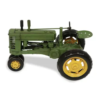 7" Green and Black Metal Hand Painted Model Tractor Tabletop Sculpture