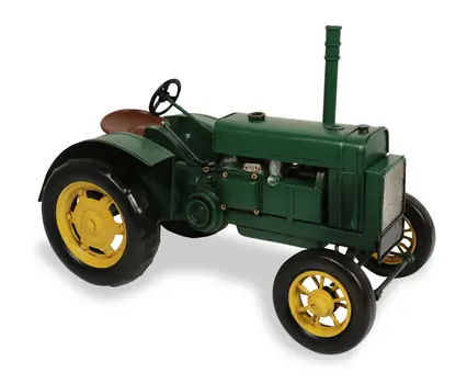 8" Green and Black Metal Hand Painted Model Tractor Tabletop Sculpture
