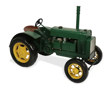 8" Green and Black Metal Hand Painted Model Tractor Tabletop Sculpture