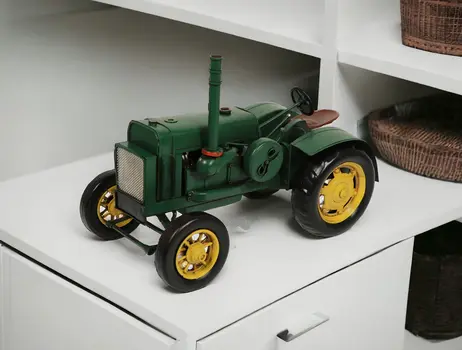 8" Green and Black Metal Hand Painted Model Tractor Tabletop Sculpture
