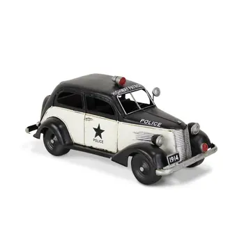 7" Black and White Metal Hand Painted 1937 Police Car Model Car