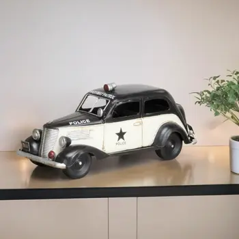 7" Black and White Metal Hand Painted 1937 Police Car Model Car