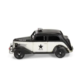 7" Black and White Metal Hand Painted 1937 Police Car Model Car