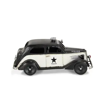 7" Black and White Metal Hand Painted 1937 Police Car Model Car