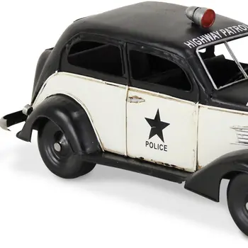 7" Black and White Metal Hand Painted 1937 Police Car Model Car