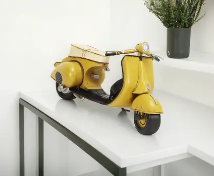 9" Yellow and Black Metal Hand Painted 1959 Yellow Scooter Model Motorcycle