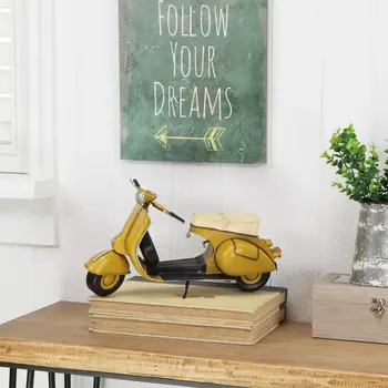 9" Yellow and Black Metal Hand Painted 1959 Yellow Scooter Model Motorcycle