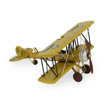 6" Yellow And Black Metal Hand Painted 1931's British Tutor Bi-Plane Model Airplane