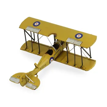 6" Yellow And Black Metal Hand Painted 1931's British Tutor Bi-Plane Model Airplane