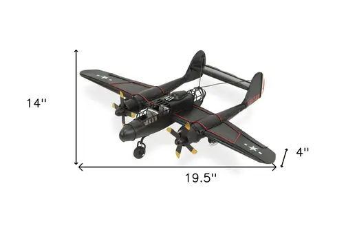 4" Black and Red Metal Hand Painted P-61 Black Widow Model Airplane