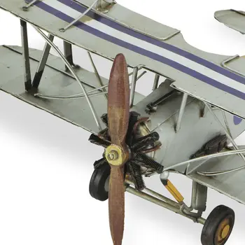 5" Blue and Gray Metal Hand Painted Model Airplane Tabletop Sculpture