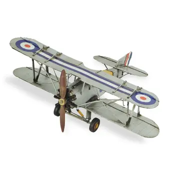5" Blue and Gray Metal Hand Painted Model Airplane Tabletop Sculpture
