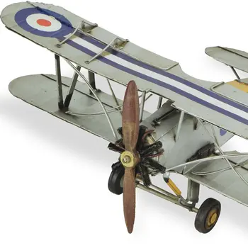 5" Blue and Gray Metal Hand Painted Model Airplane Tabletop Sculpture